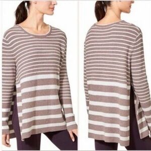 Athleta Size S Small Kennewick Tan and Cream Striped Merino Wool Sweater